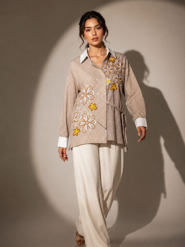 Floral Embroidered Asymmetric Shirt