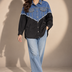 Studded Denim Panel Shirt