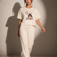 Graphic Lounge Set with Embroidered Appliqué