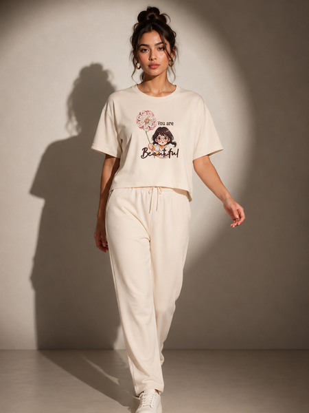 Graphic Lounge Set with Embroidered Appliqué