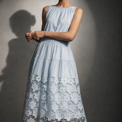 Tiered Lace Hem Midi Skirt