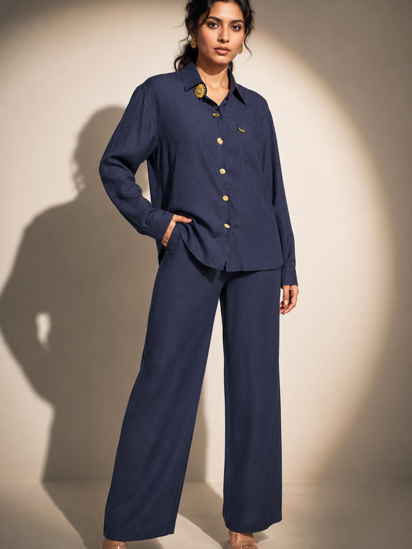 Relaxed Fit Shirt & Wide-Leg Trouser Co-Ord Set