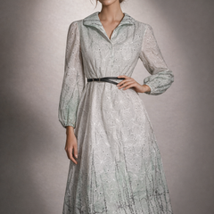 Printed Embroidered Midi Dress with Belt