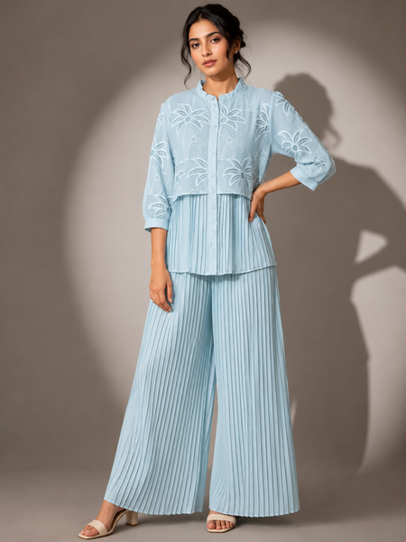 Pleated Embroidered Co-Ord Set