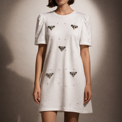 Embellished Mini Dress with Structured Sleeves