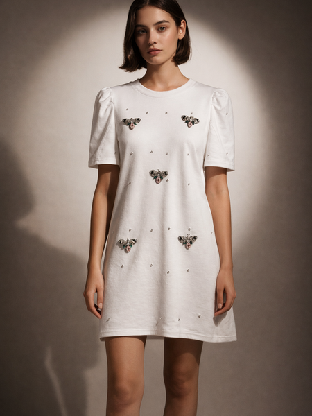 Embellished Mini Dress with Structured Sleeves