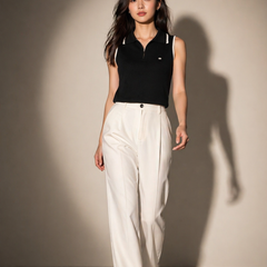 Sleeveless Knit Polo Top with Zip Detail