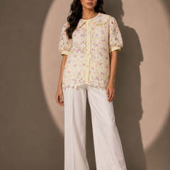 Floral Lace Shirt with Statement Collar