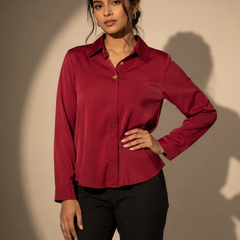 Satin Shirt with Statement Button Detail