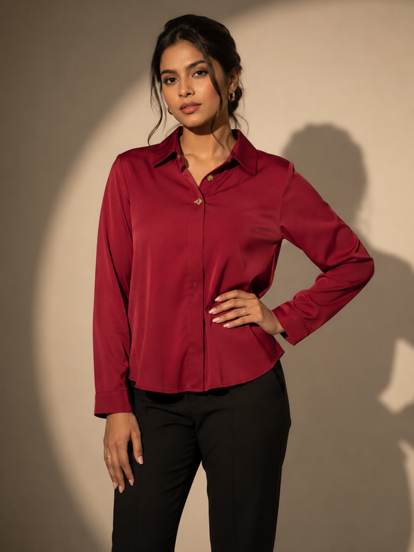 Satin Shirt with Statement Button Detail