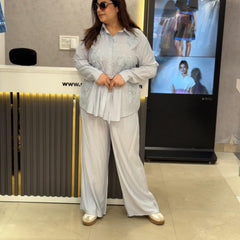 Embellished Relaxed-Fit Shirt & Wide-Leg Trouser Set