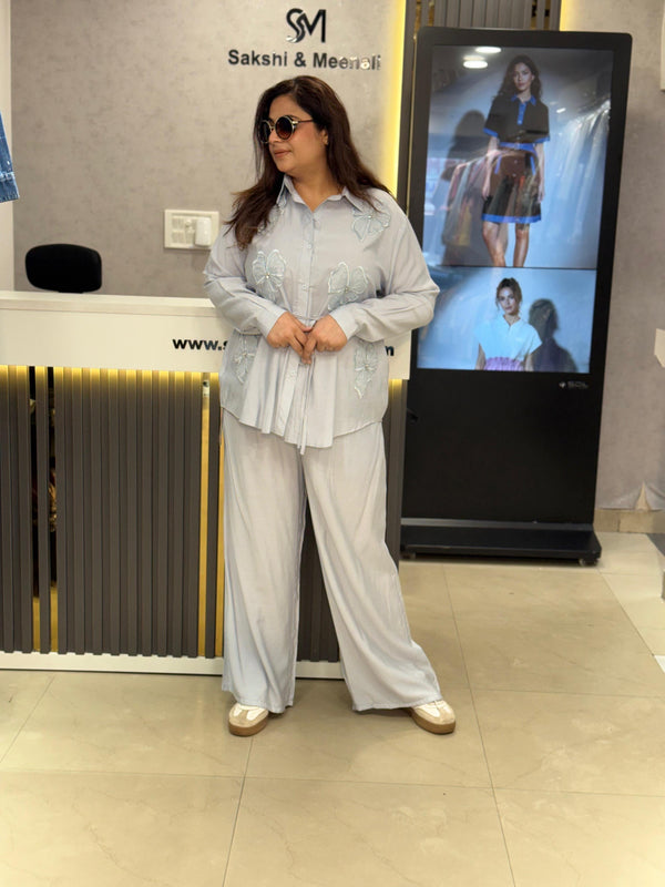 Embellished Relaxed-Fit Shirt & Wide-Leg Trouser Set