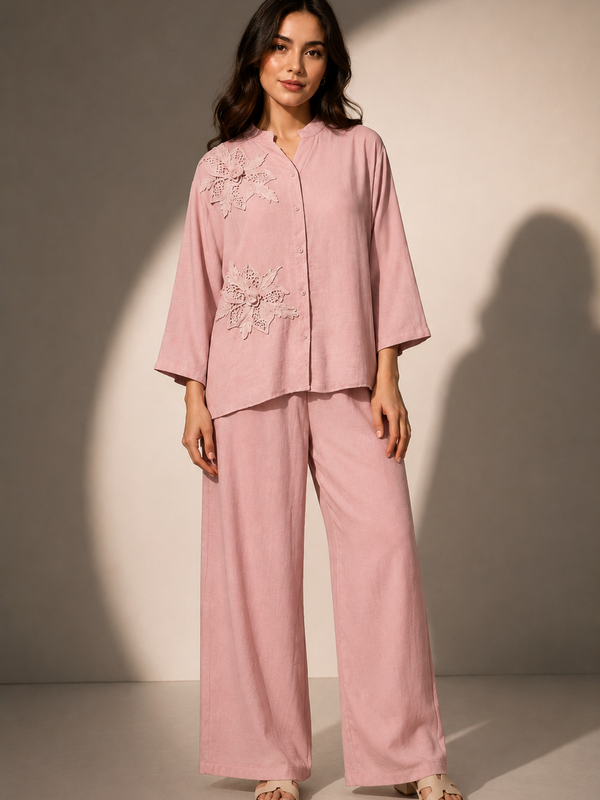 Floral Appliqué Relaxed Co-Ord Set