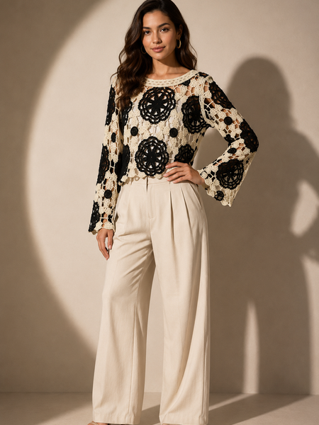 Crochet Floral Knit Top