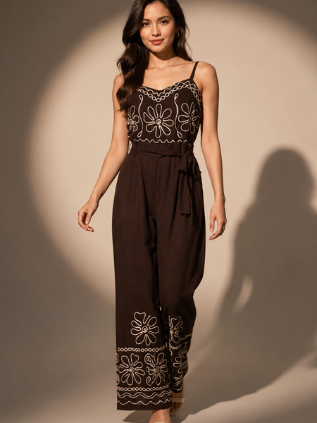 Embroidered Wide-Leg Jumpsuit