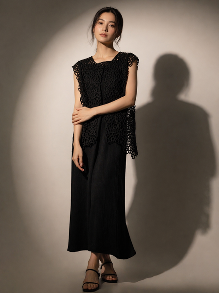 Textured Crochet Overlay Midi Dress
