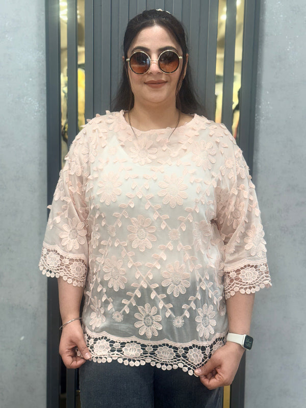 Floral Embroidered Sheer Top