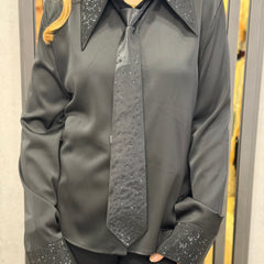 Satin-Feel Shirt with Embellished Tie Detail