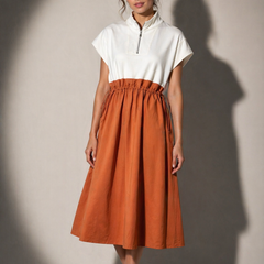 Structured Gathered Waist Midi Dress