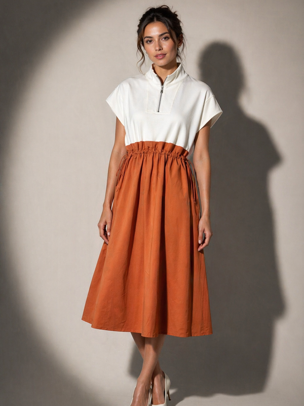 Structured Gathered Waist Midi Dress