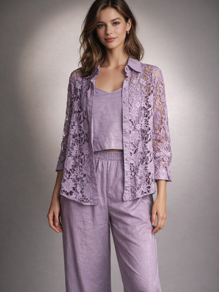 Lace Overlay Relaxed Co-Ord Set