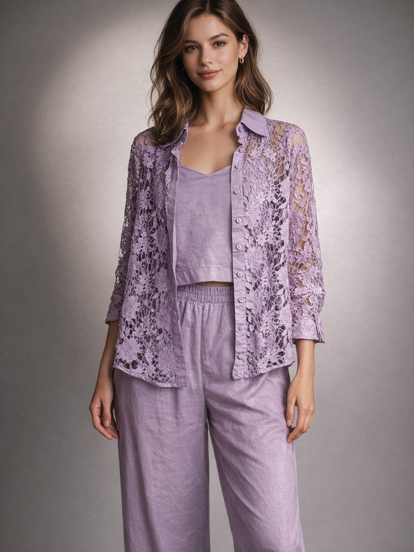 Lace Overlay Relaxed Co-Ord Set