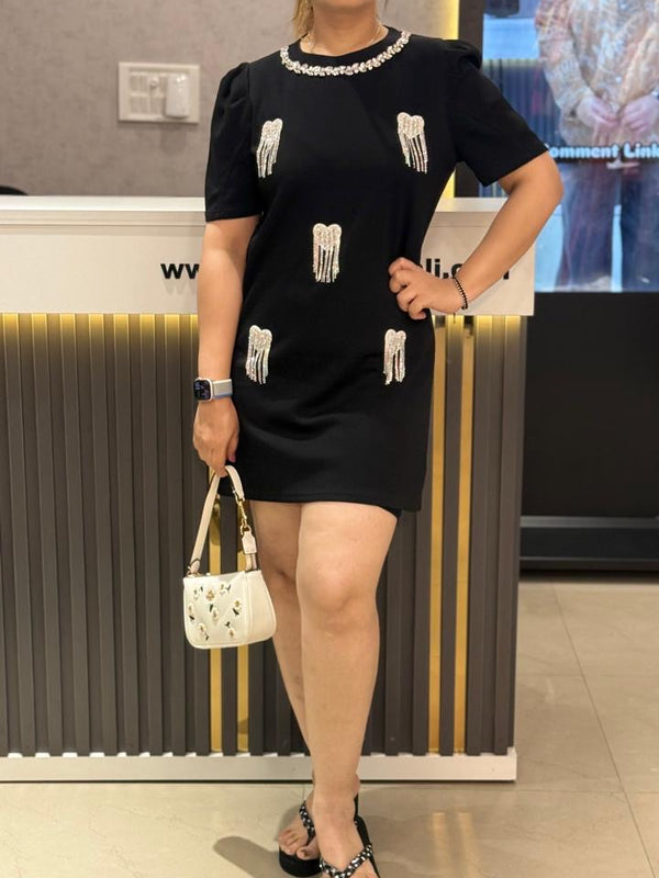 Embellished Mini Dress with Textured Detailing