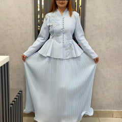 Embellished Structured Peplum Jacket with Pleated Skirt