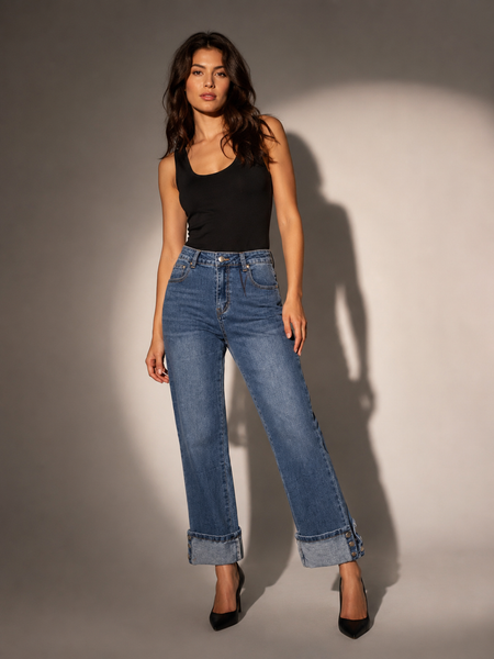 Turn-Up Straight Leg Jeans