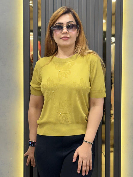 Textured Knit Top with Embellished Detail
