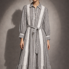 Lace Panel Check Long dress