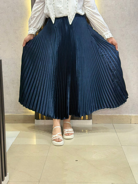 Luxury Satin Pleated Midi Skirt
