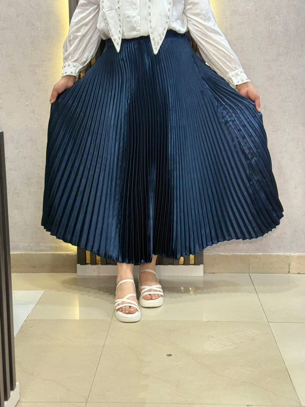 Luxury Satin Pleated Midi Skirt