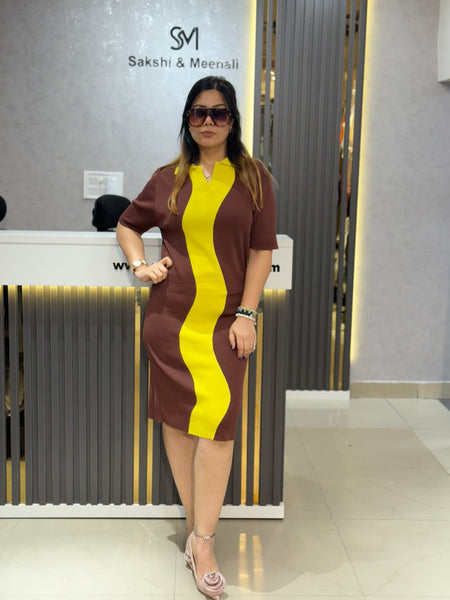 Contrast Panel Knit Polo Dress