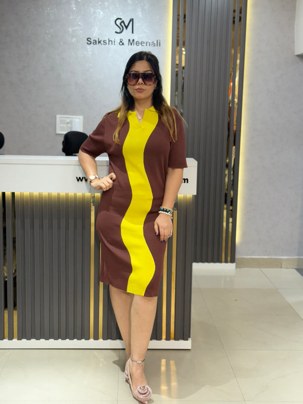 Contrast Panel Knit Polo Dress