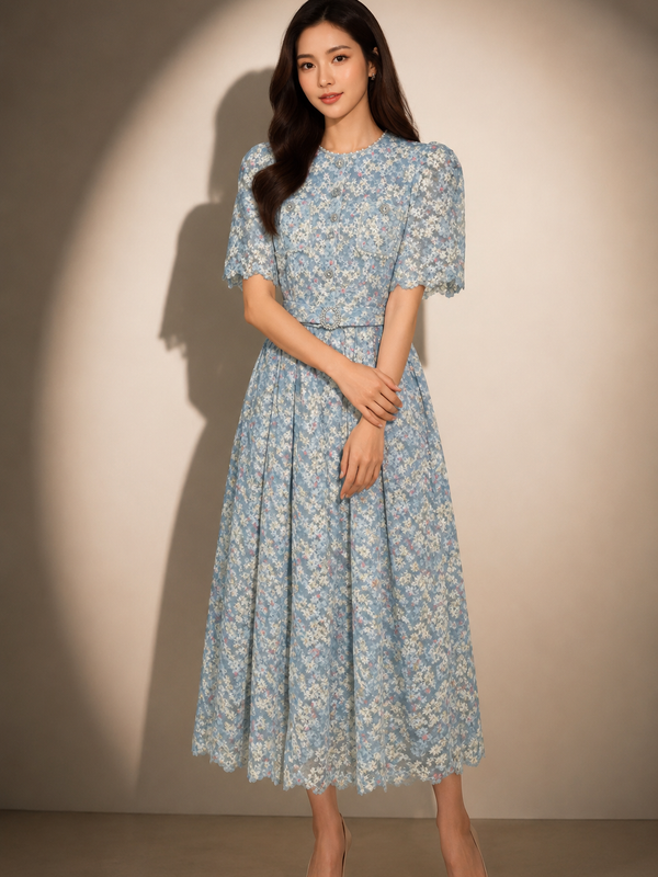 FLORAL LACE MIDI DRESS