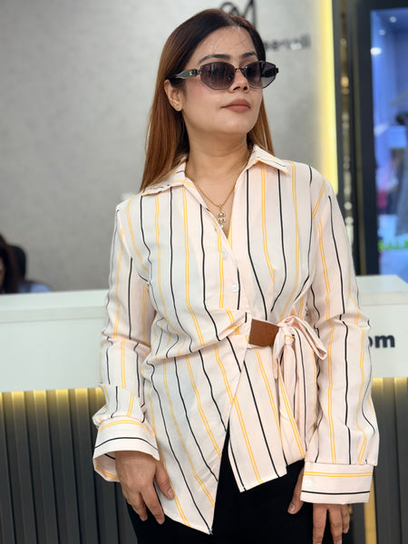 Striped Tie-Waist Shirt