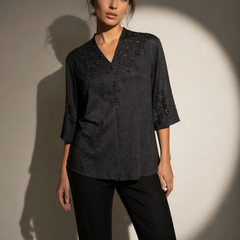 Embroidered V-Neck Textured Top