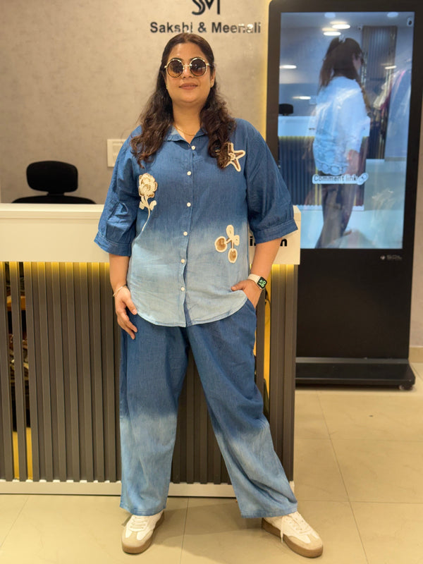 Embroidered Relaxed Fit Shirt with Wide-Leg Trousers