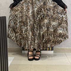 Pleated Animal-Print Midi Skirt