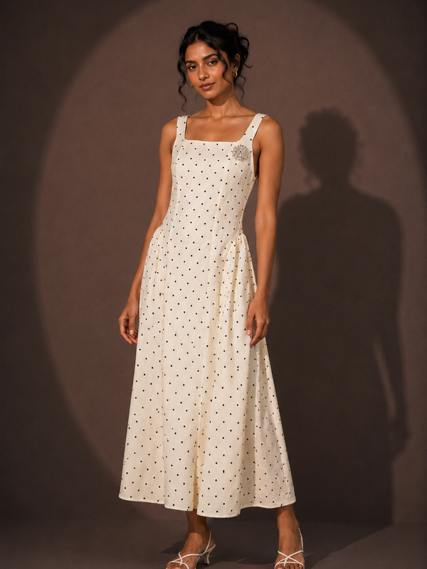 Embellished Polka Dot Midi Dress
