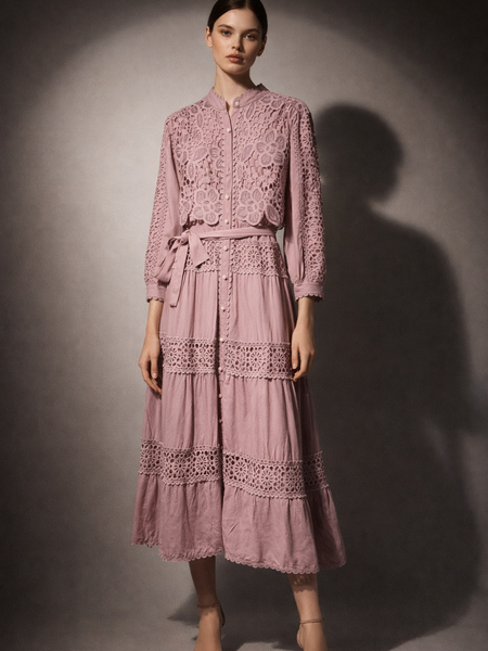 Lace Panel Long Shirt Dress