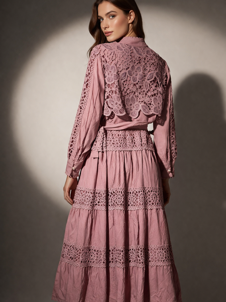 Lace Panel Long Shirt Dress