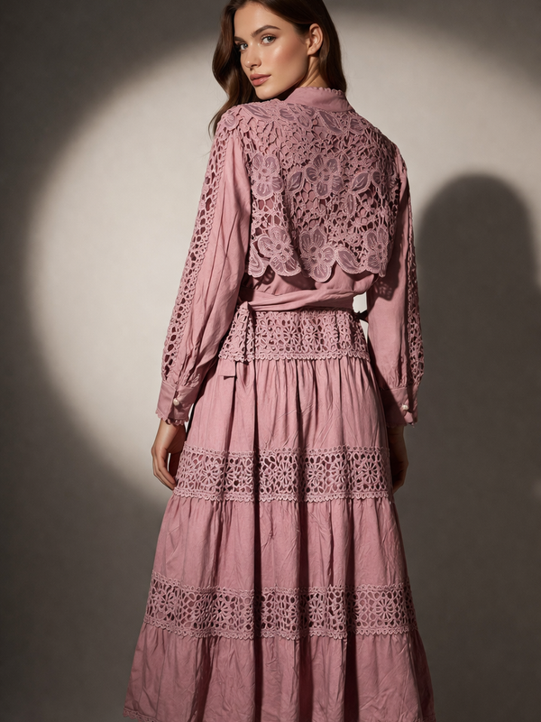 Lace Panel Long Shirt Dress