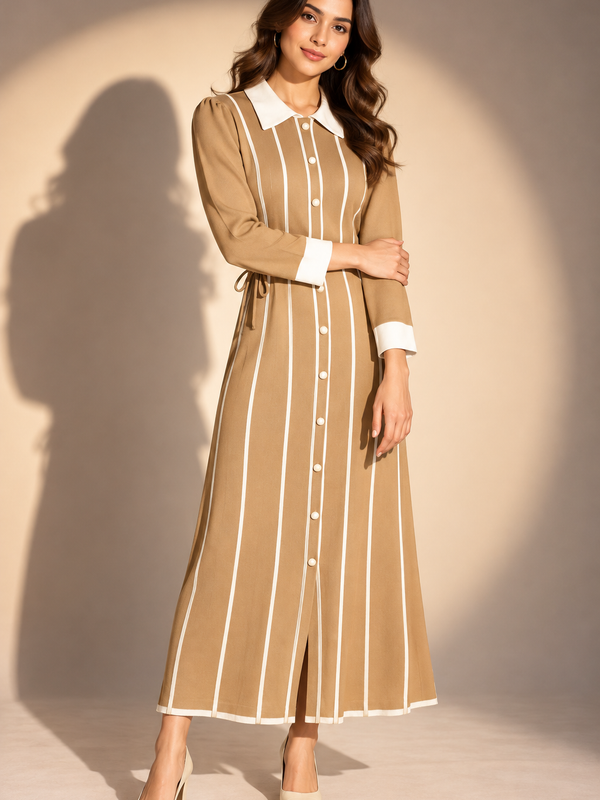 Striped Collared Midi Dress