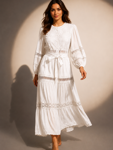 Embroidered Tiered Midi Dress