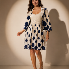 Geometric Print Midi Dress with Cropped Jacket