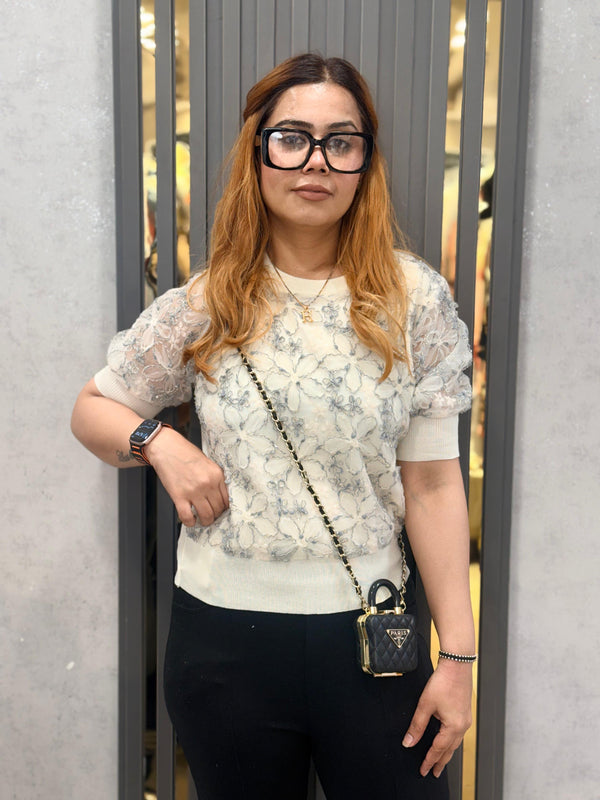 Textured Floral Lace Knit Top