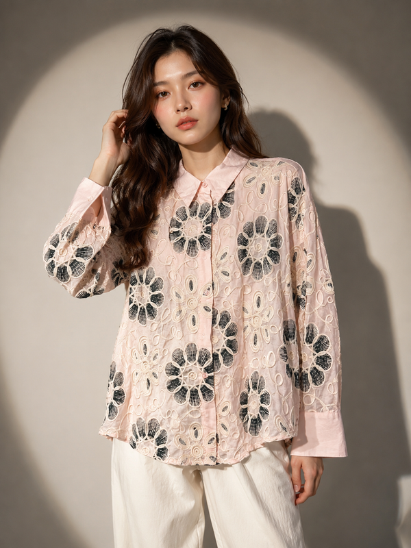 Floral Embroidered Sheer Shirt