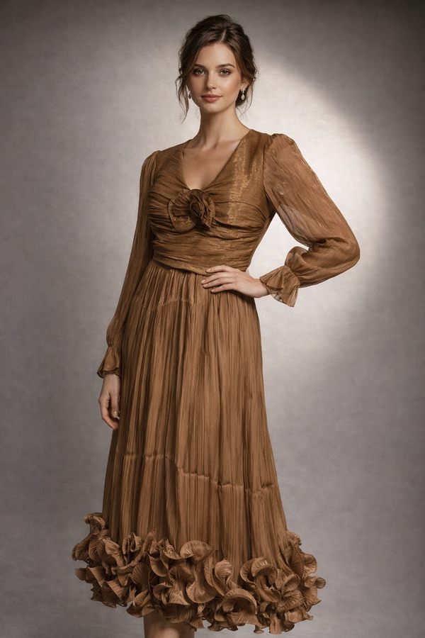 Textured Floral Detail Midi Dress